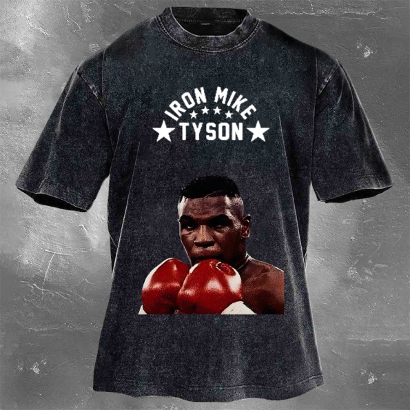 Classic Popular Boxing Star Print Washed Retro Short Sleeves 07