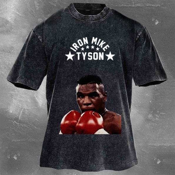 Classic Popular Boxing Star Print Washed Retro Short Sleeves 07