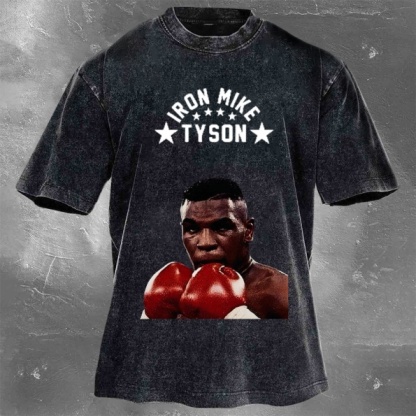 Classic Popular Boxing Star Print Washed Retro Short Sleeves 07