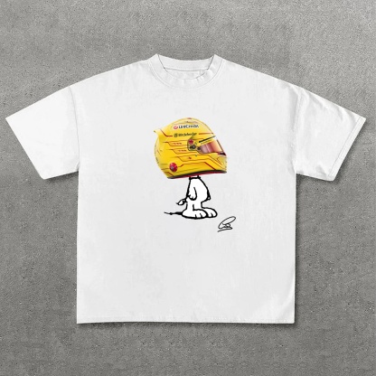 Cartoon Character × Racing Driver Printed Pure Cotton Casual T-Shirt 01