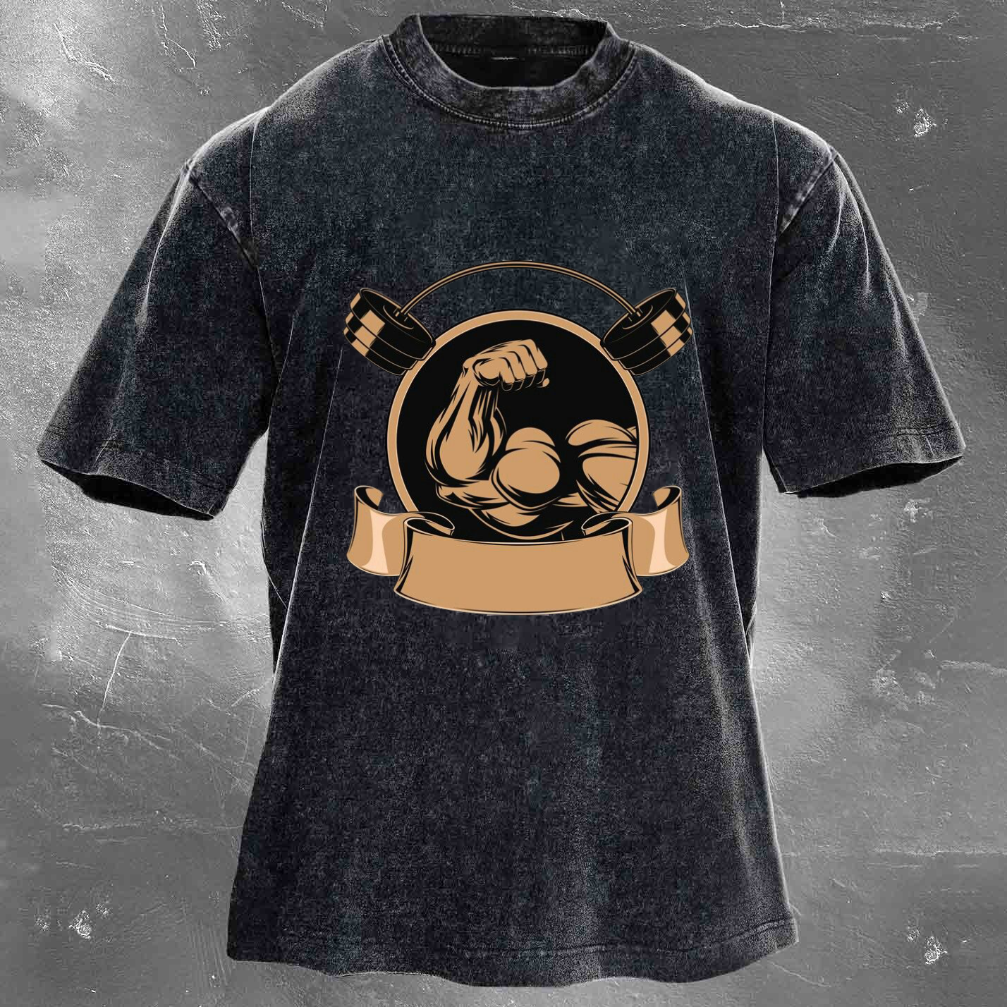 Personalized Fitness Pattern Printing Men's Washed T-shirt