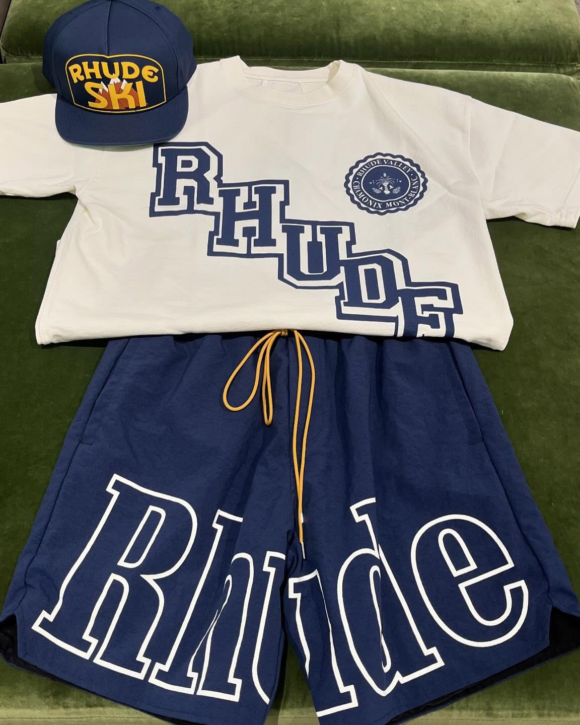 RHUDE Simple Letters Printed T-Shirt And Shorts Co-Ord