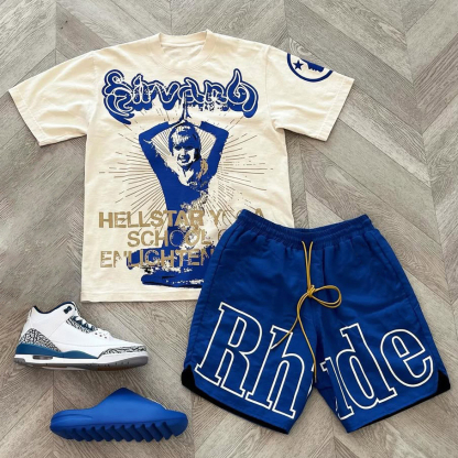 Pray Print T-shirt Shorts Two-Piece Set