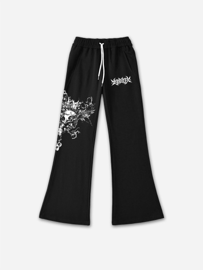 Vintage Skull Print Casual Flared Sweatpants