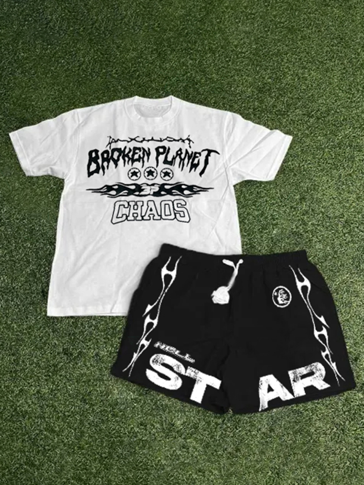 Aelfric Eden Abstraction Shadow Print T-Shirt And Mesh Shorts Co-Ord