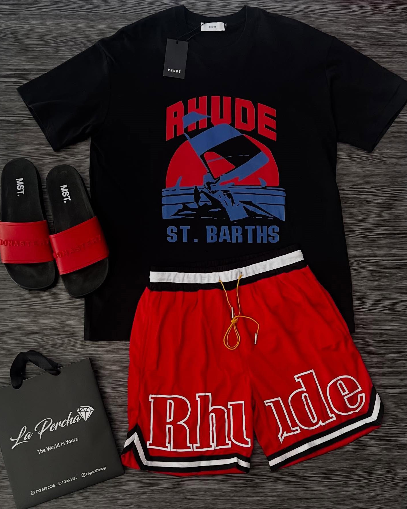 RHUDE Sun Letter Print T-Shirt And Shorts Co-Ord