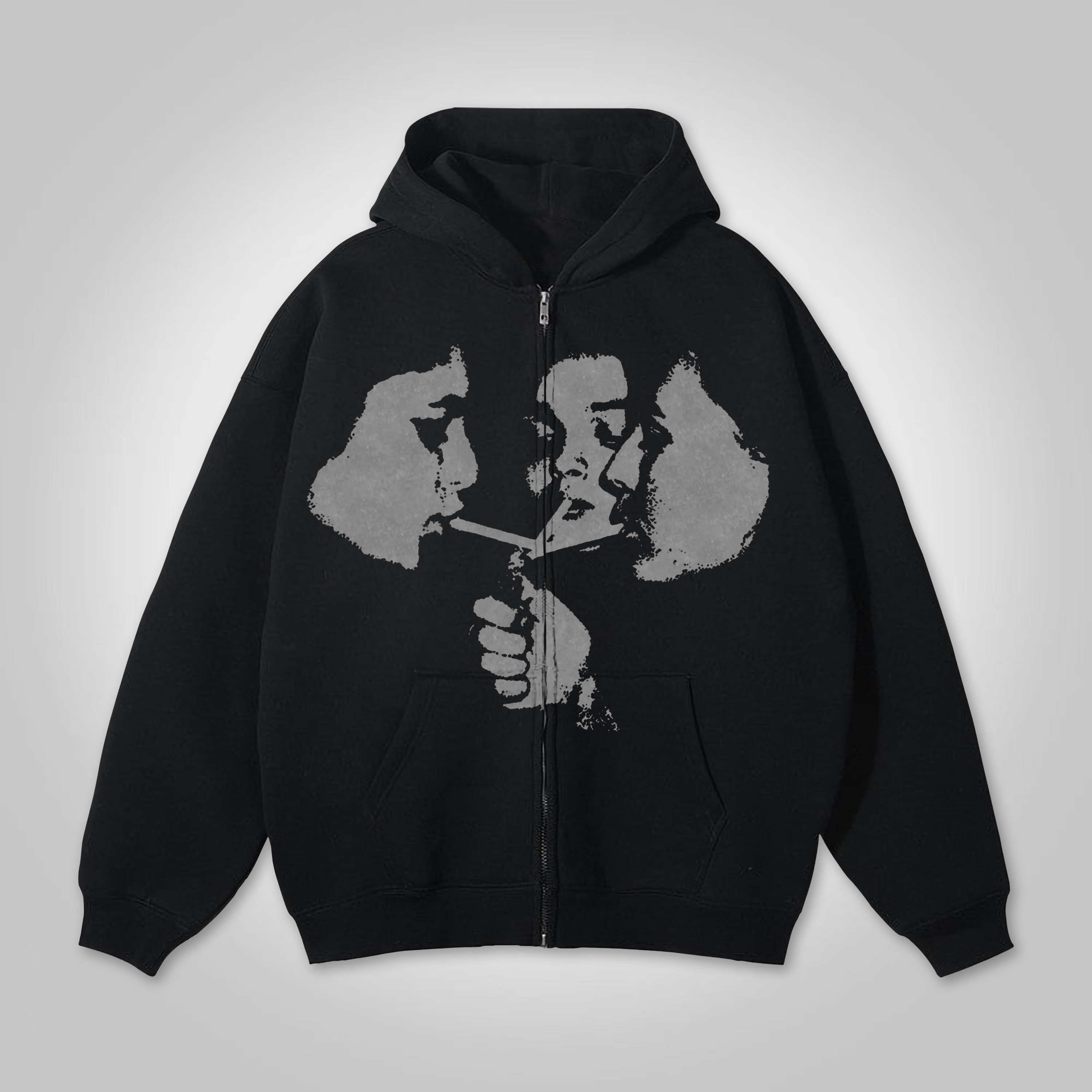 Relaxed Vintage Graphic Casual Street Hip Hop Oversized Zip Up Hoodie