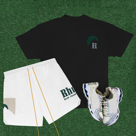 Rhude World Championship Team  Casual Street Basketball Mesh Shorts T-Shirt Two-Piece Set