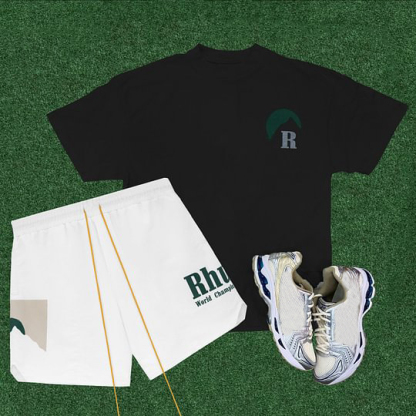 Rhude World Championship Team  Casual Street Basketball Mesh Shorts T-Shirt Two-Piece Set