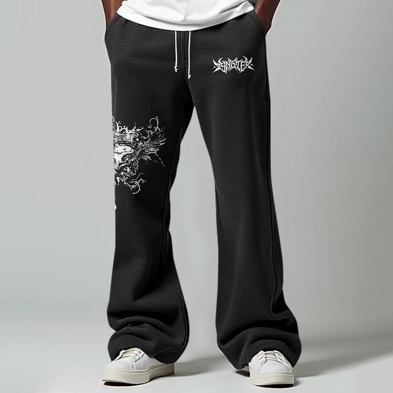 Vintage Skull Print Casual Flared Sweatpants