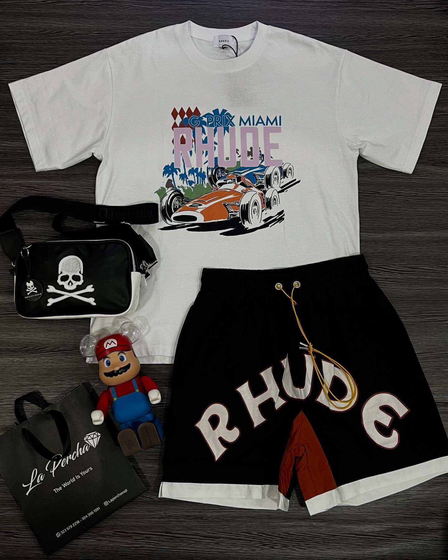 RHUDE Classic Racing Illustration T-Shirt And Shorts Co-Ord