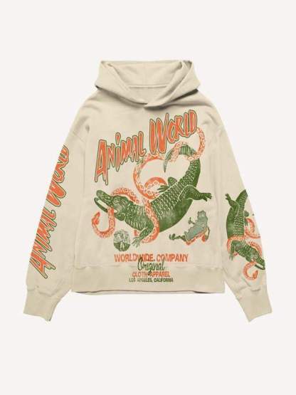 Crocodile&Snake&Letter Print Drawstring Waist Two-Piece Set