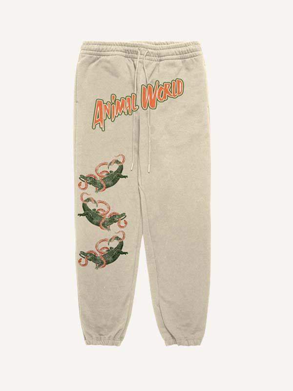 Crocodile&Snake&Letter Print Drawstring Waist Two-Piece Set