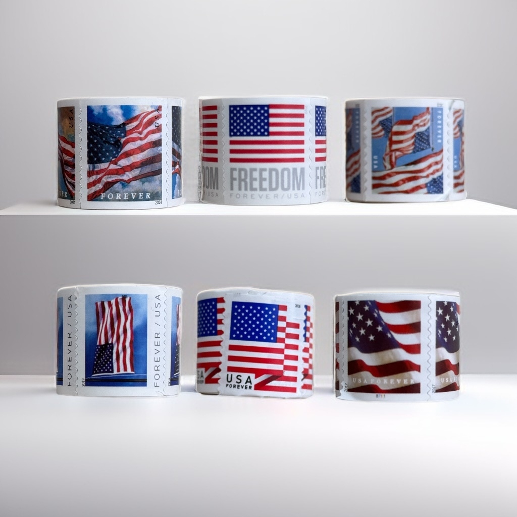 Stamps stickers gift cards and envelopes, documents, bills, postcards