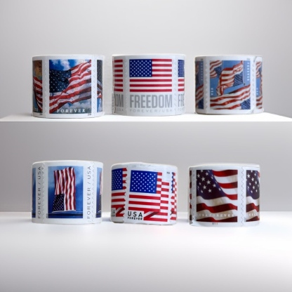 Stamps stickers gift cards and envelopes, documents, bills, postcards