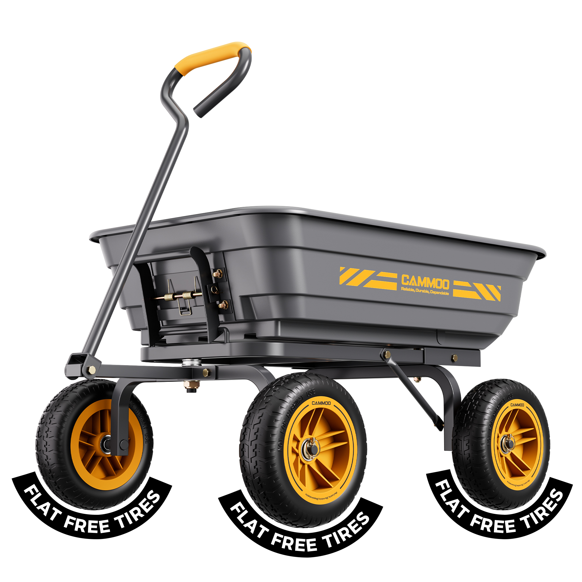 CAMMOO 600 lbs Heavy Duty Garden Dump Cart, 4 Cu. Ft. Utility Wagon with 10" No-Flat Tires, Quick-Release Dumping for Yard, Lawn, Landscaping & Gardening