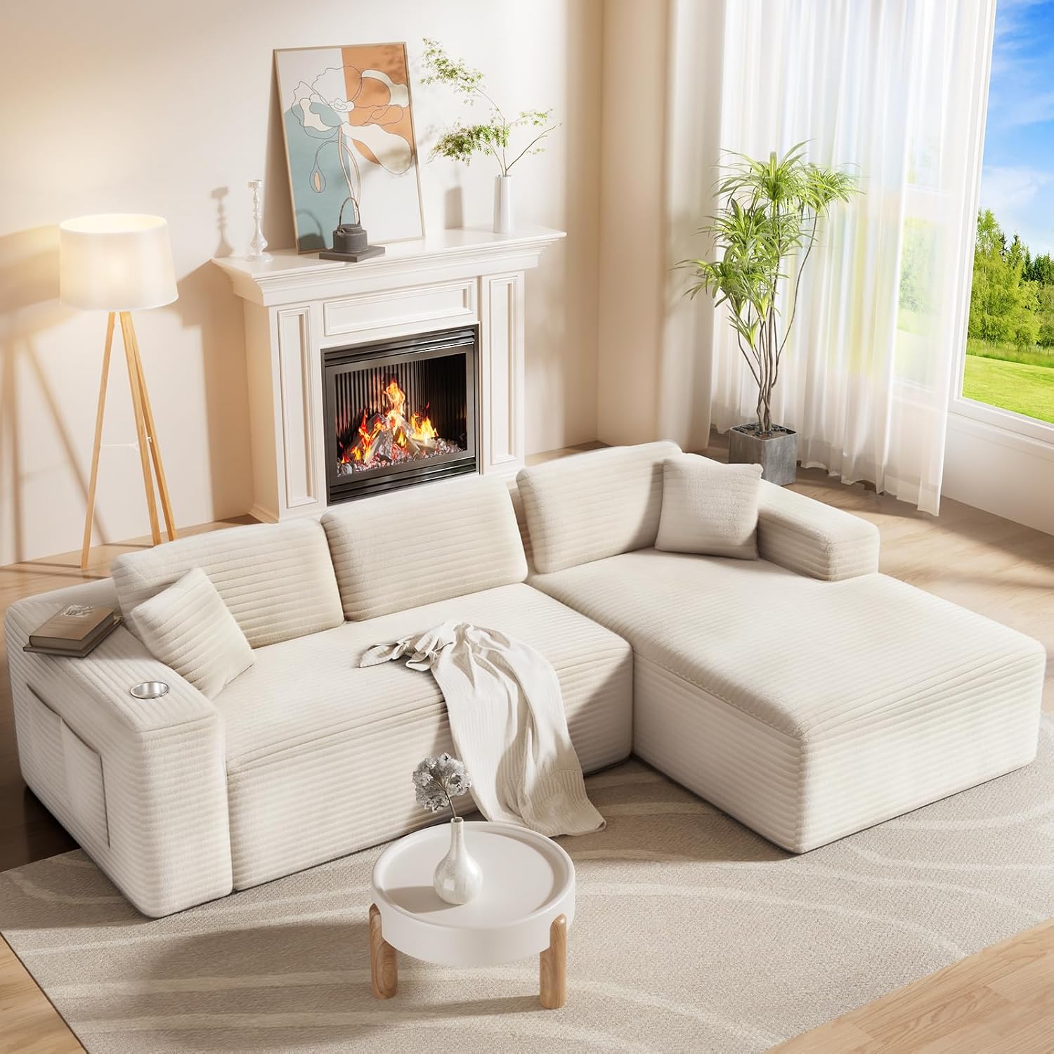 CAMMOO 108" L-Shaped Boneless Sectional Sofa, Cloud Couch in One Box (Beige, Right Hand Facing) 
