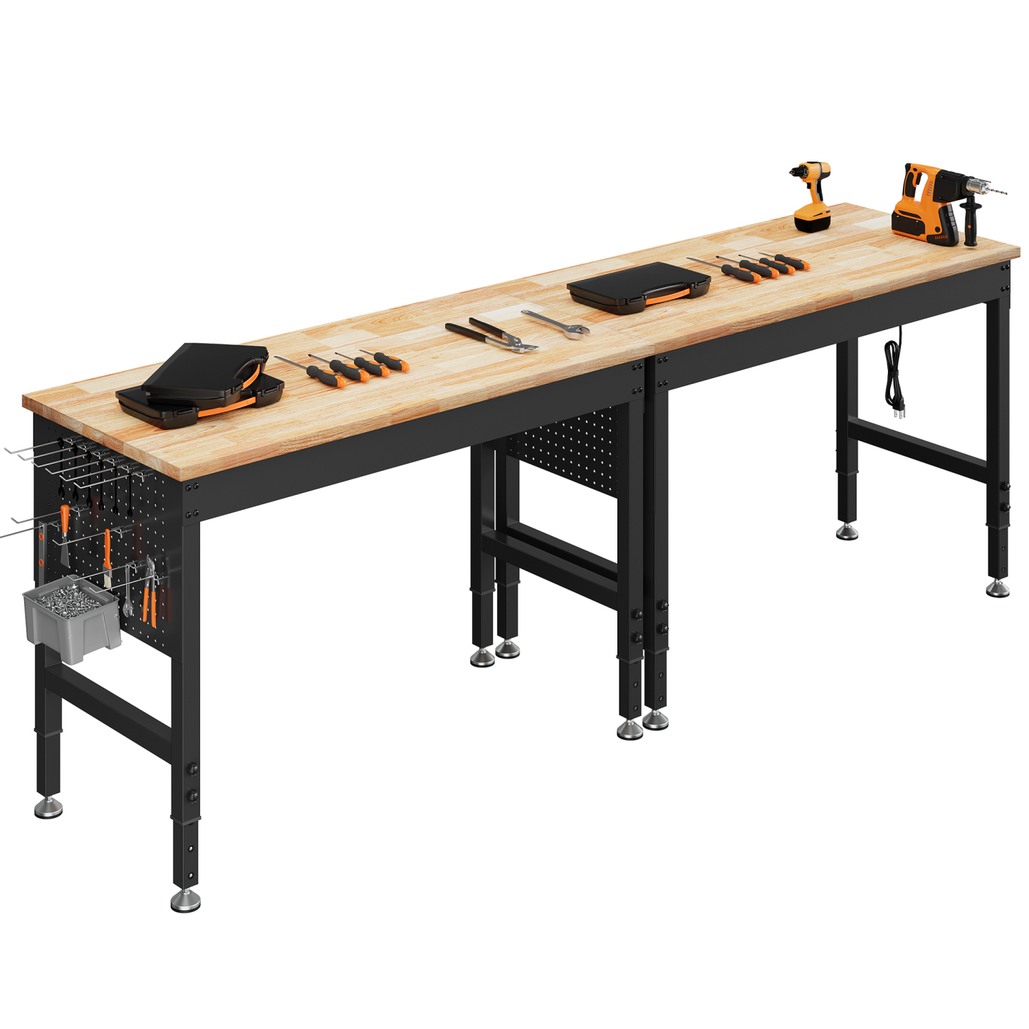CAMMOO 96" Adjustable Heavy Duty Workbench, 2000 lbs Load Work Table with Pegboard, Power Outlets, Work Bench for Garage, Office, Home,Ships in 2 Boxes