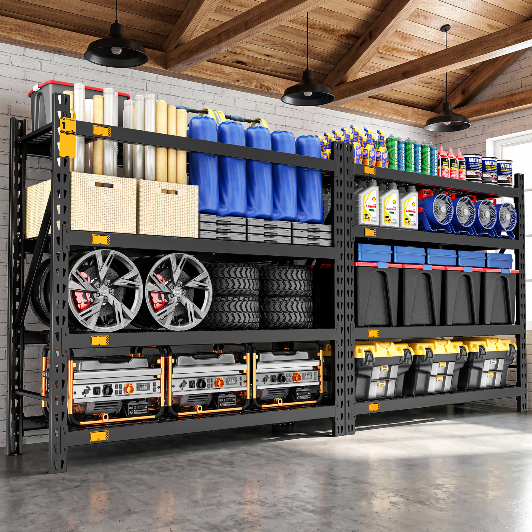 CAMMOO 6000 lbs Heavy Duty Garage Shelving, 61"W Adjustable Storage Shelves, 4 Tiers Metal Storage Rack for Warehouse, Basement, Workshop, 61"W x 24"D x 72"H