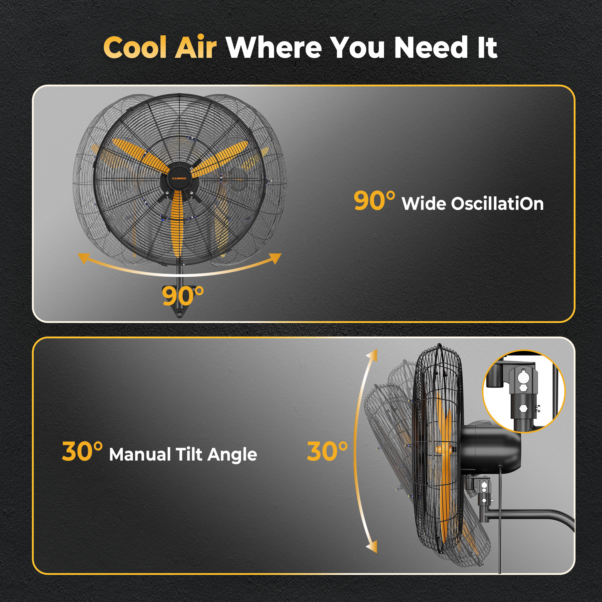 Cammoo 24 Inch Oscillating Misting Wall Mount Fan