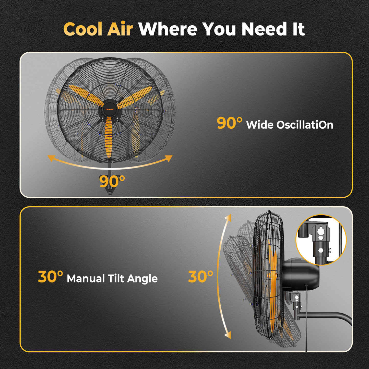 Cammoo 24 Inch Oscillating Misting Wall Mount Fan