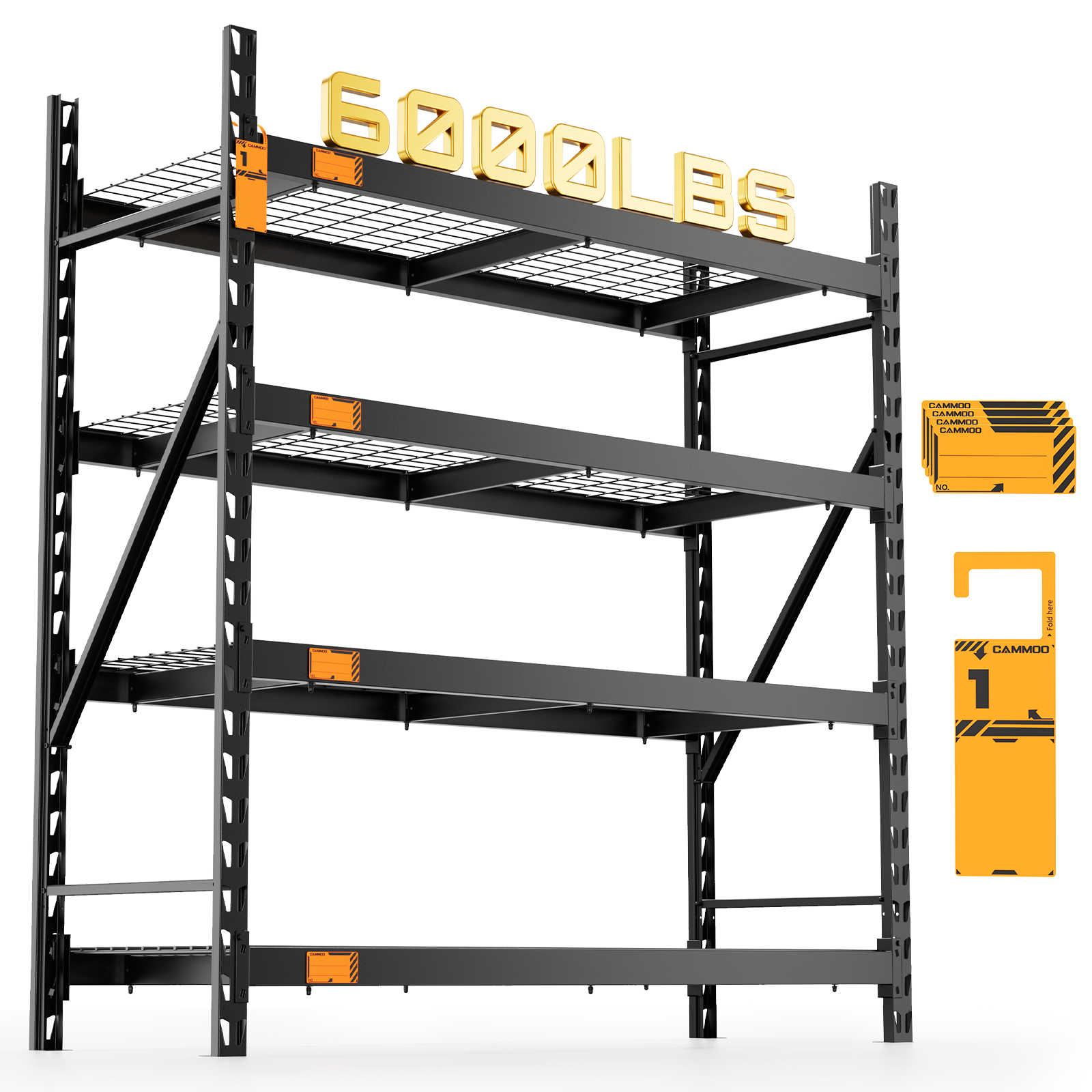 CAMMOO 72" W Heavy Duty Adjustable Storage Shelves, 6000 lbs Metal Garage Shelving Unit with Magnetic Label for Warehouse, Basement, Workshop, 72''W x 24''D x 72''H