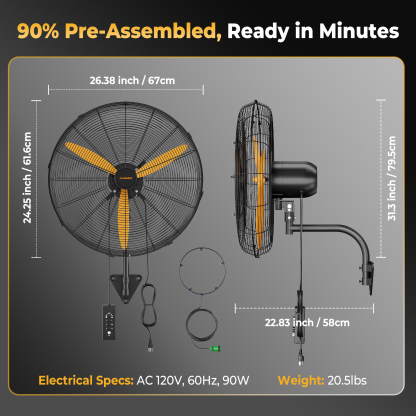 Cammoo 24 Inch Oscillating Misting Wall Mount Fan