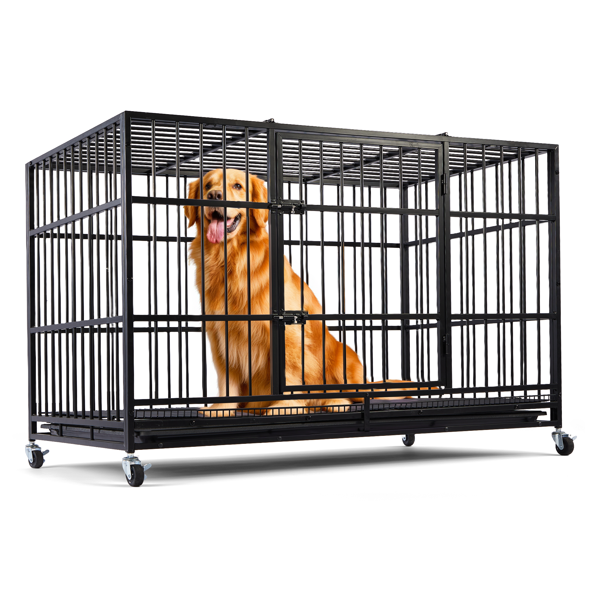 CAMMOO 48" Heavy Duty Dog Crate Cage with 4 Lockable Wheels for Indoor & Outdoor,XL Kennel for Large Dog,Max Load 300Lbs