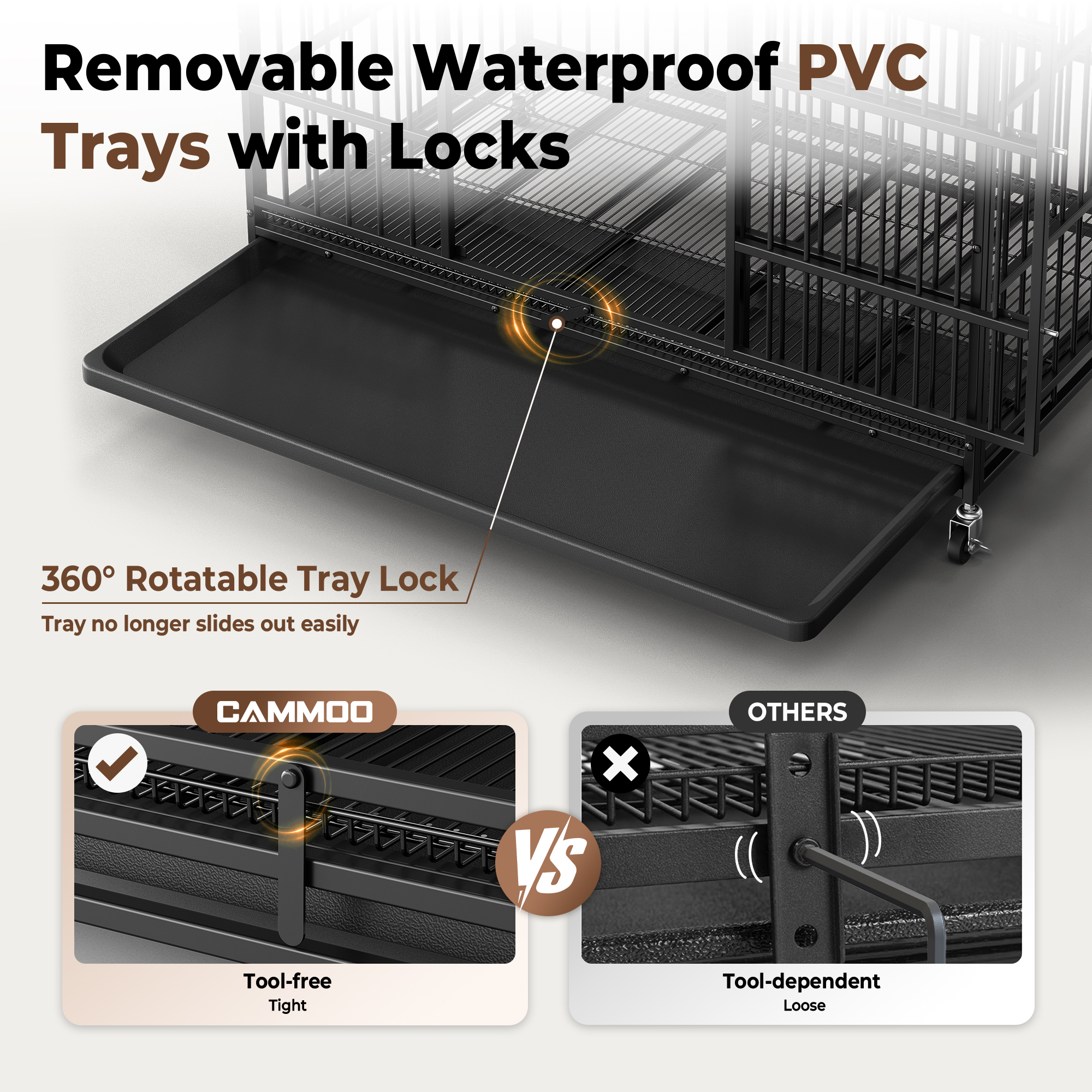 CAMMOO 48" Heavy Duty Dog Crate Cage with 4 Lockable Wheels for Indoor & Outdoor,XL Kennel for Large Dog,Max Load 300Lbs