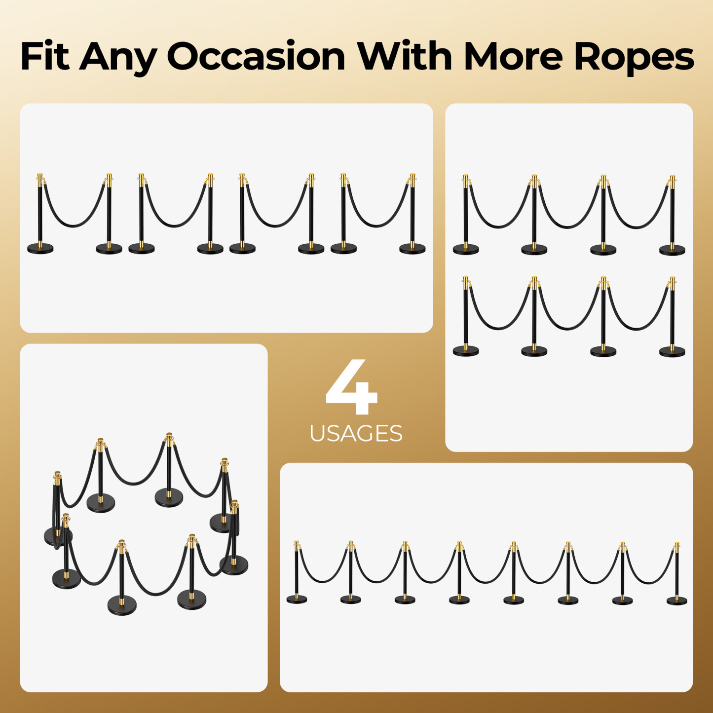 CAMMOO Stanchions and Velvet Ropes, 8pcs Ropes and Stainless Steel Posts