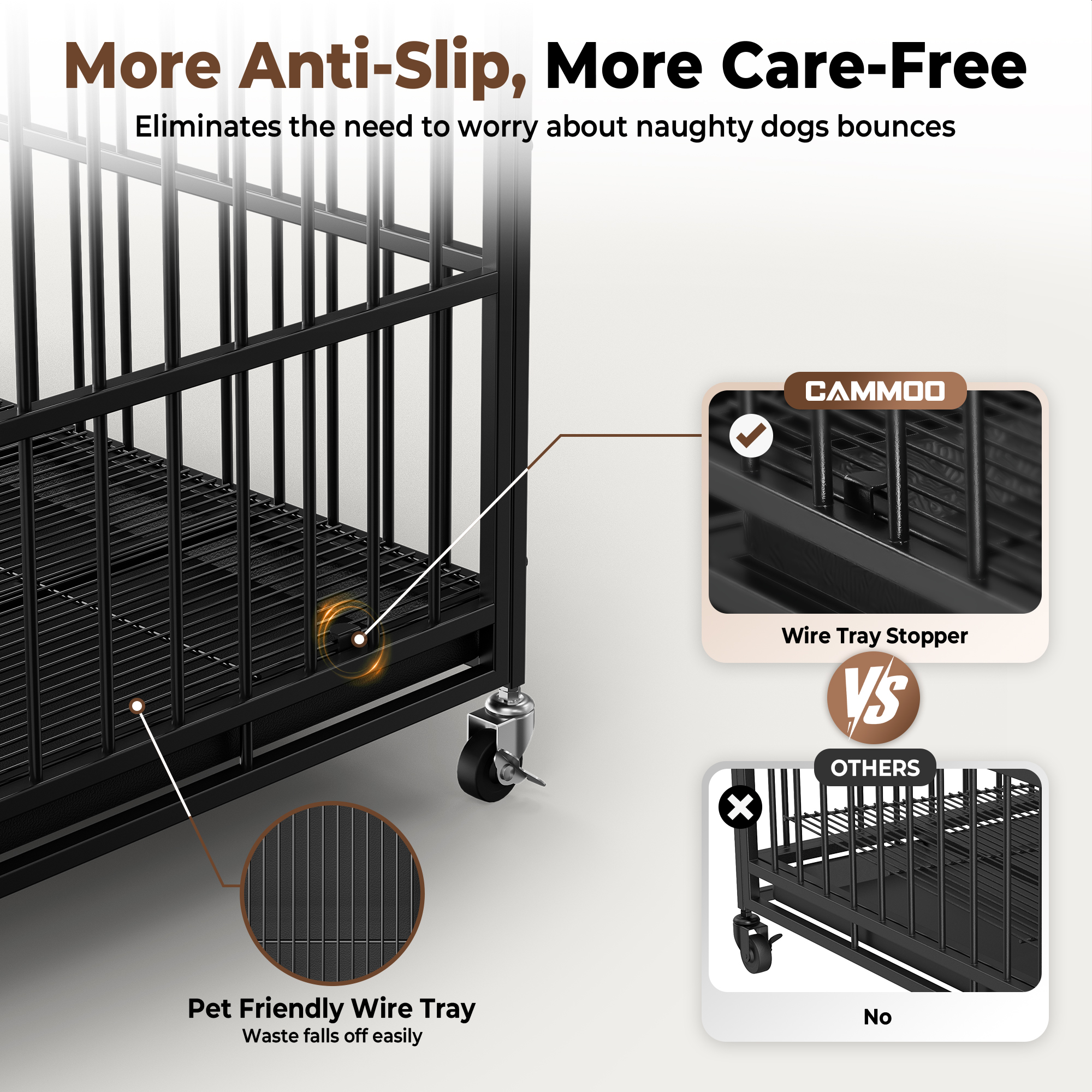 CAMMOO 48" Heavy Duty Dog Crate Cage with 4 Lockable Wheels for Indoor & Outdoor,XL Kennel for Large Dog,Max Load 300Lbs