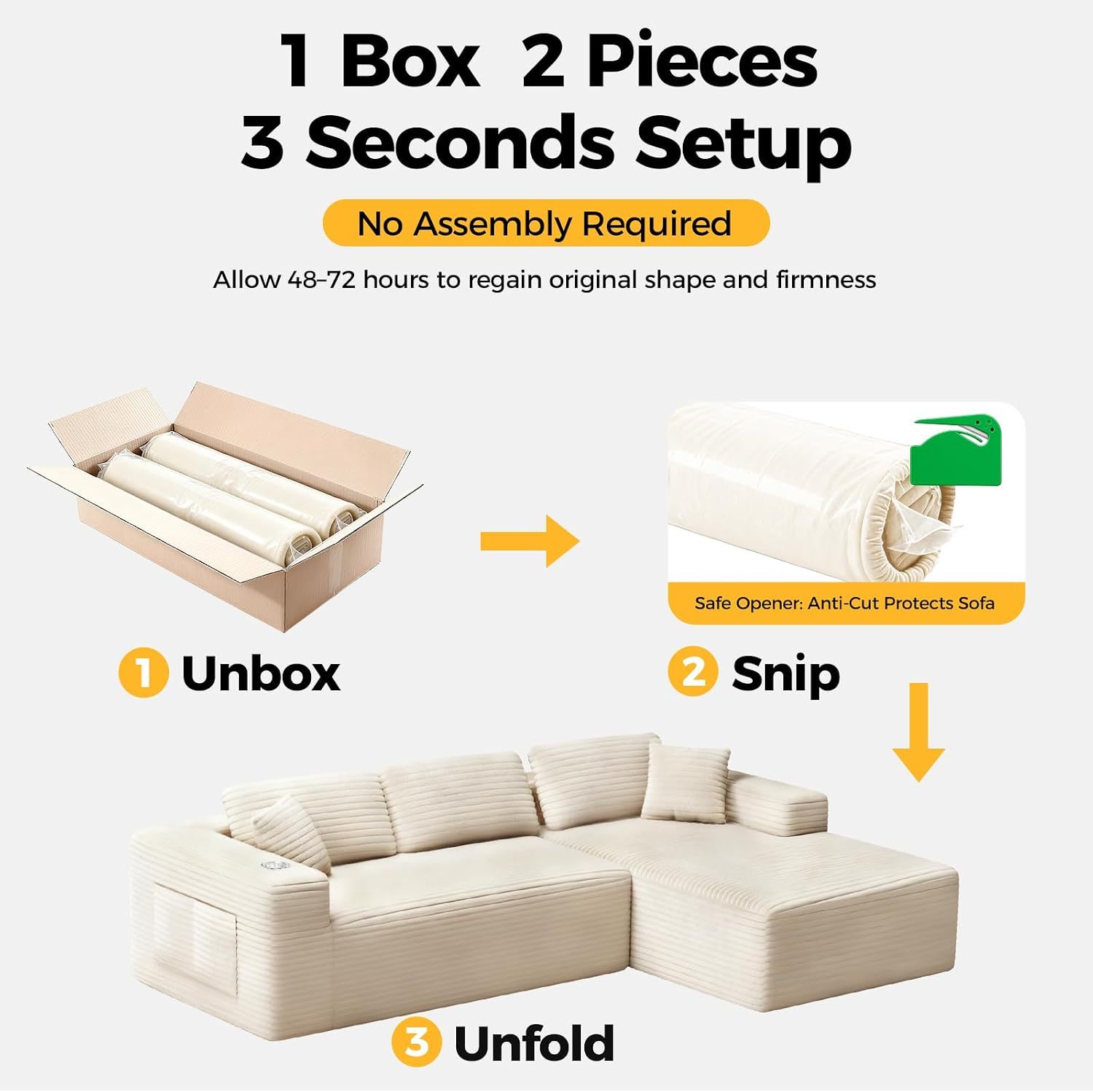 CAMMOO 108" L-Shaped Boneless Sectional Sofa, Cloud Couch in One Box (Beige, Right Hand Facing) 