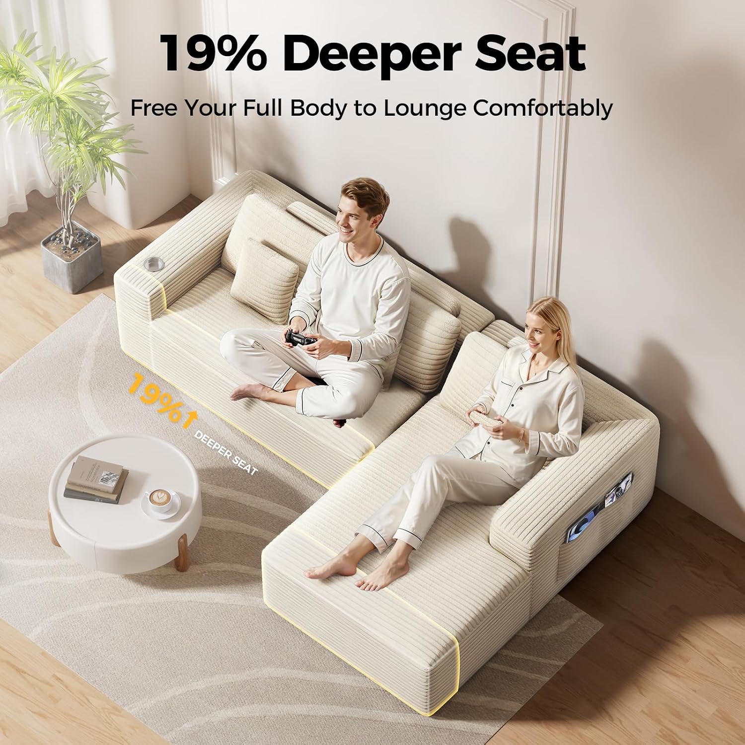 CAMMOO 108" L-Shaped Boneless Sectional Sofa, Cloud Couch in One Box (Beige, Right Hand Facing) 