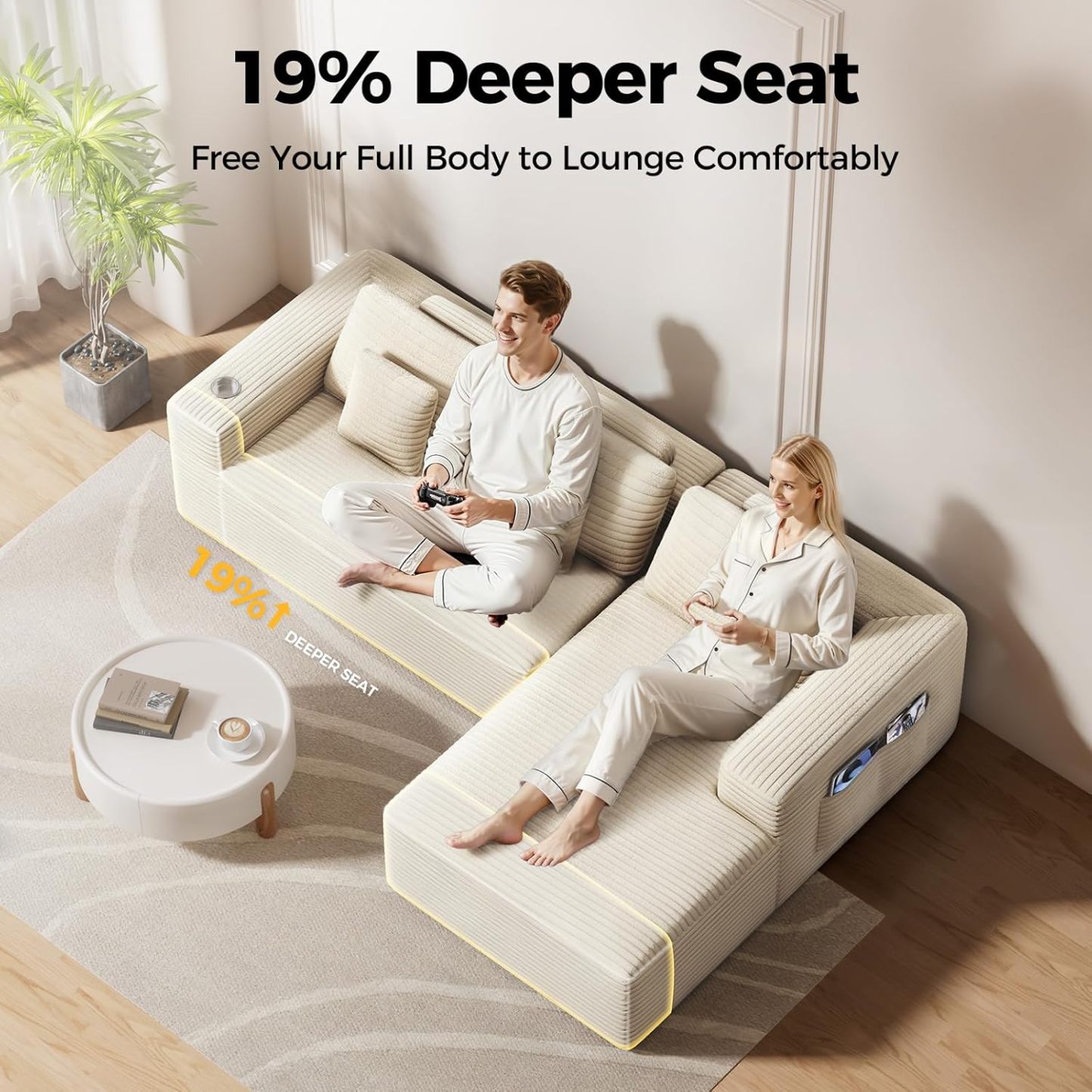 CAMMOO 108" L-Shaped Boneless Sectional Sofa, Cloud Couch in One Box (Beige, Right Hand Facing) 