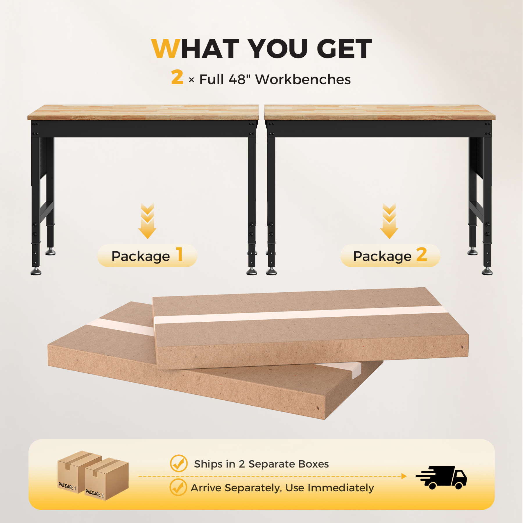 CAMMOO 96" Adjustable Heavy Duty Workbench, 2000 lbs Load Work Table with Pegboard, Power Outlets, Work Bench for Garage, Office, Home,Ships in 2 Boxes
