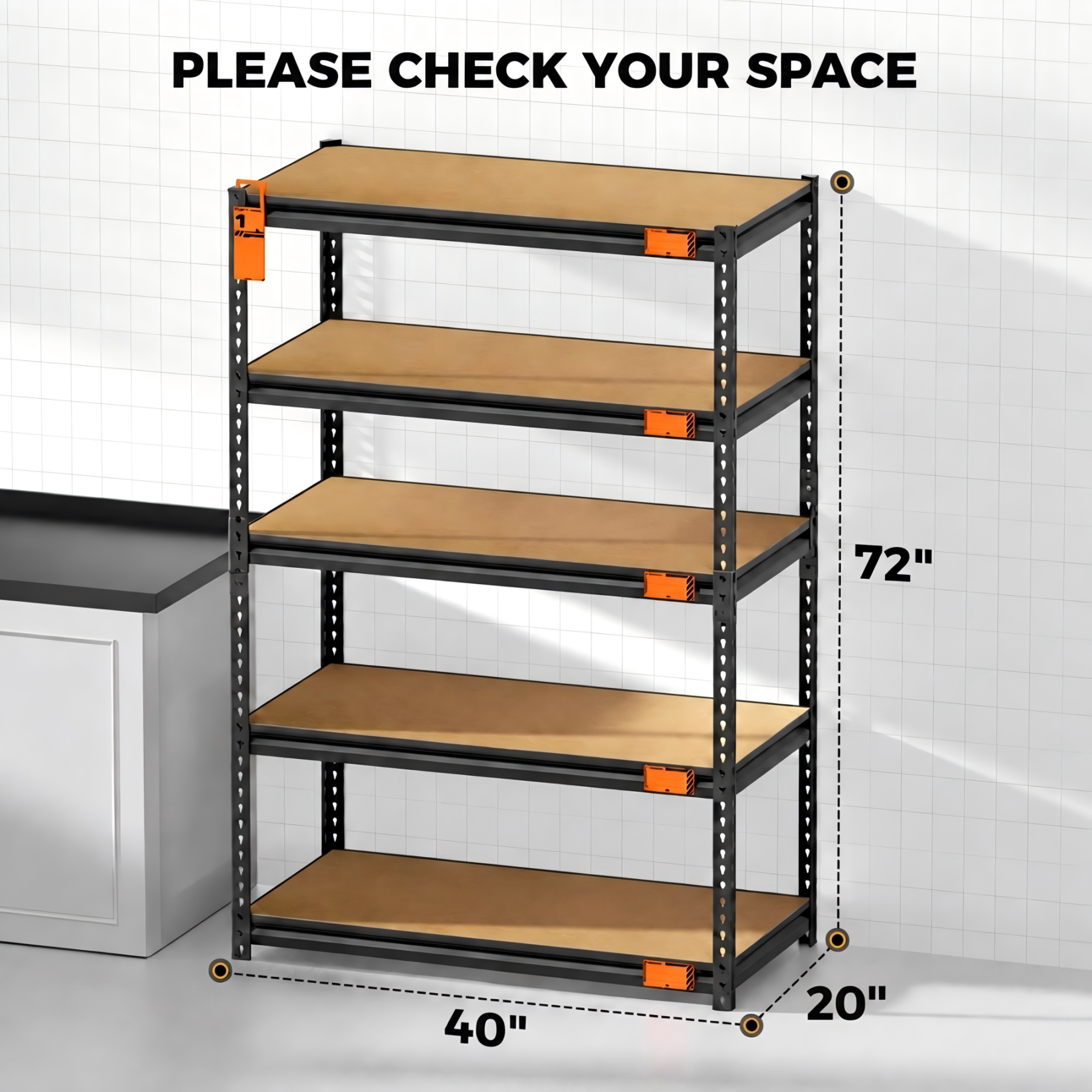 CAMMOO 5-Tier Heavy Duty Garage Shelving, 20"D x 40"W x 72"H, 3000 lbs