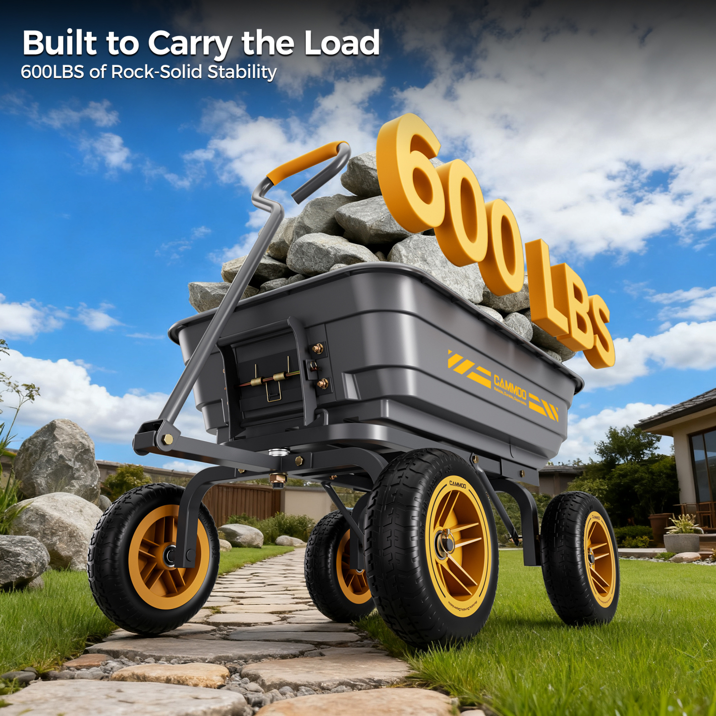 CAMMOO 600 lbs Heavy Duty Garden Dump Cart, 4 Cu. Ft. Utility Wagon with 10" No-Flat Tires, Quick-Release Dumping for Yard, Lawn, Landscaping & Gardening