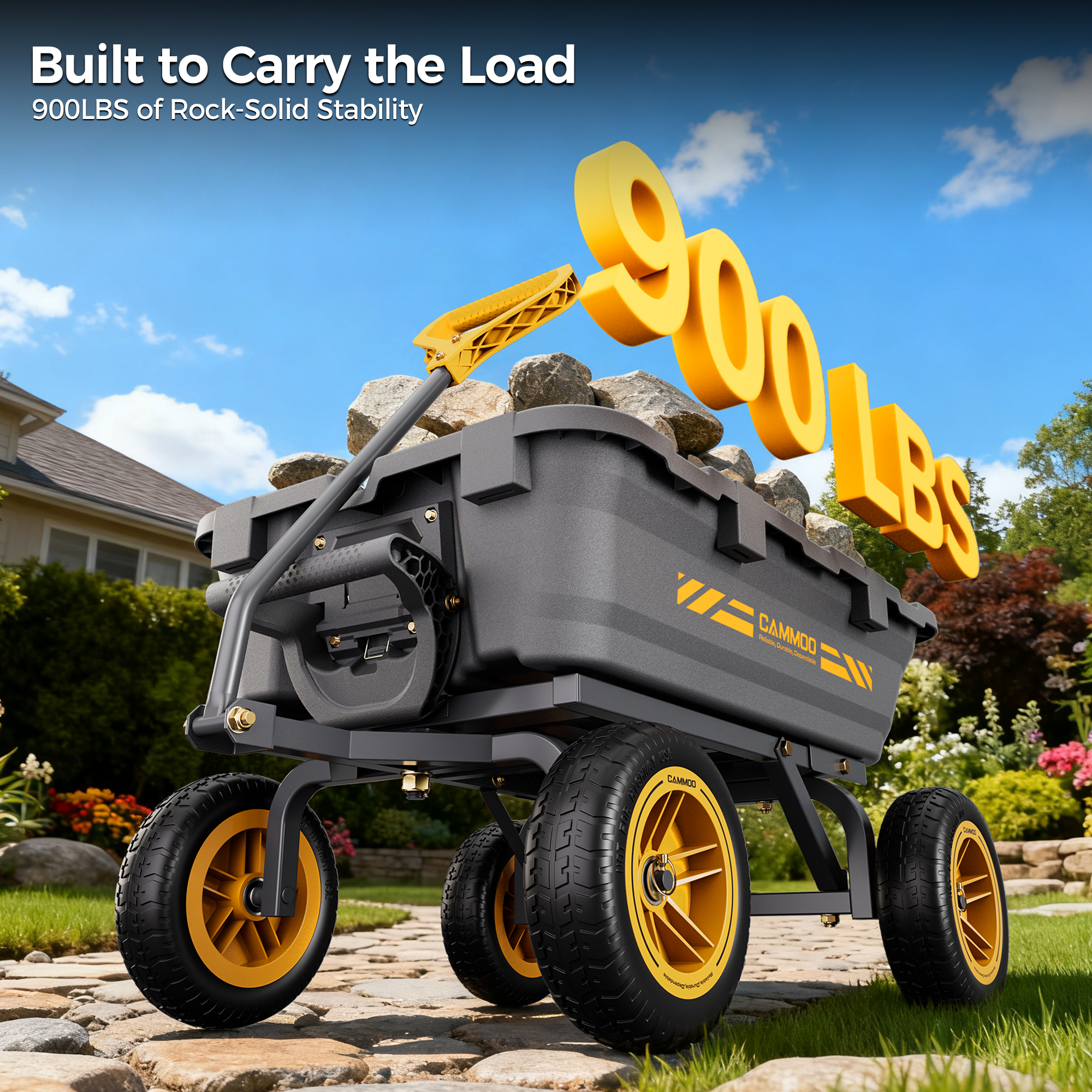CAMMOO 900lbs Utility Heavy-Duty Garden Dump Cart Wagon DIY Expandable Capacity Over 4 Cu.Ft with 10" NO-FLAT TIRES for Landscaping Gardening