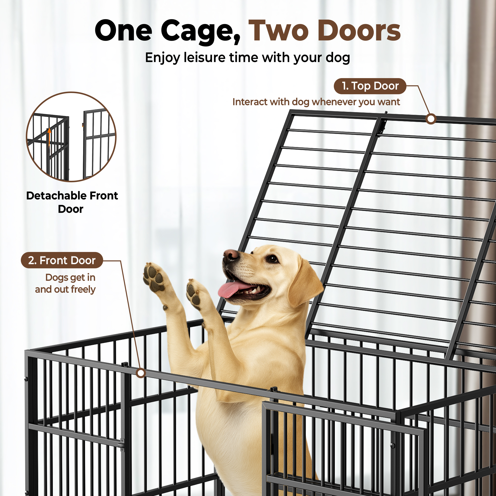 CAMMOO 48" Heavy Duty Dog Crate Cage with 4 Lockable Wheels for Indoor & Outdoor,XL Kennel for Large Dog,Max Load 300Lbs