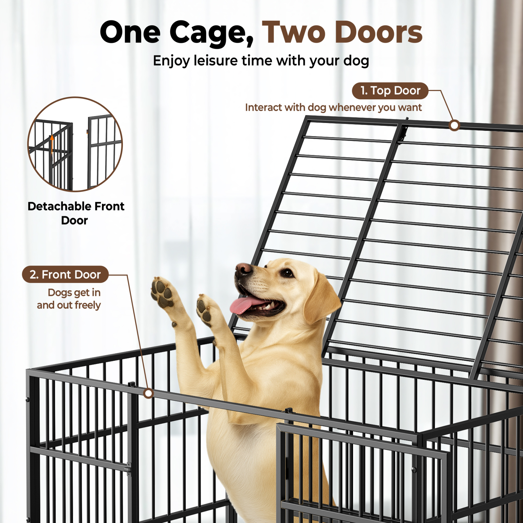 CAMMOO 48" Heavy Duty Dog Crate Cage with 4 Lockable Wheels for Indoor & Outdoor,XL Kennel for Large Dog,Max Load 300Lbs