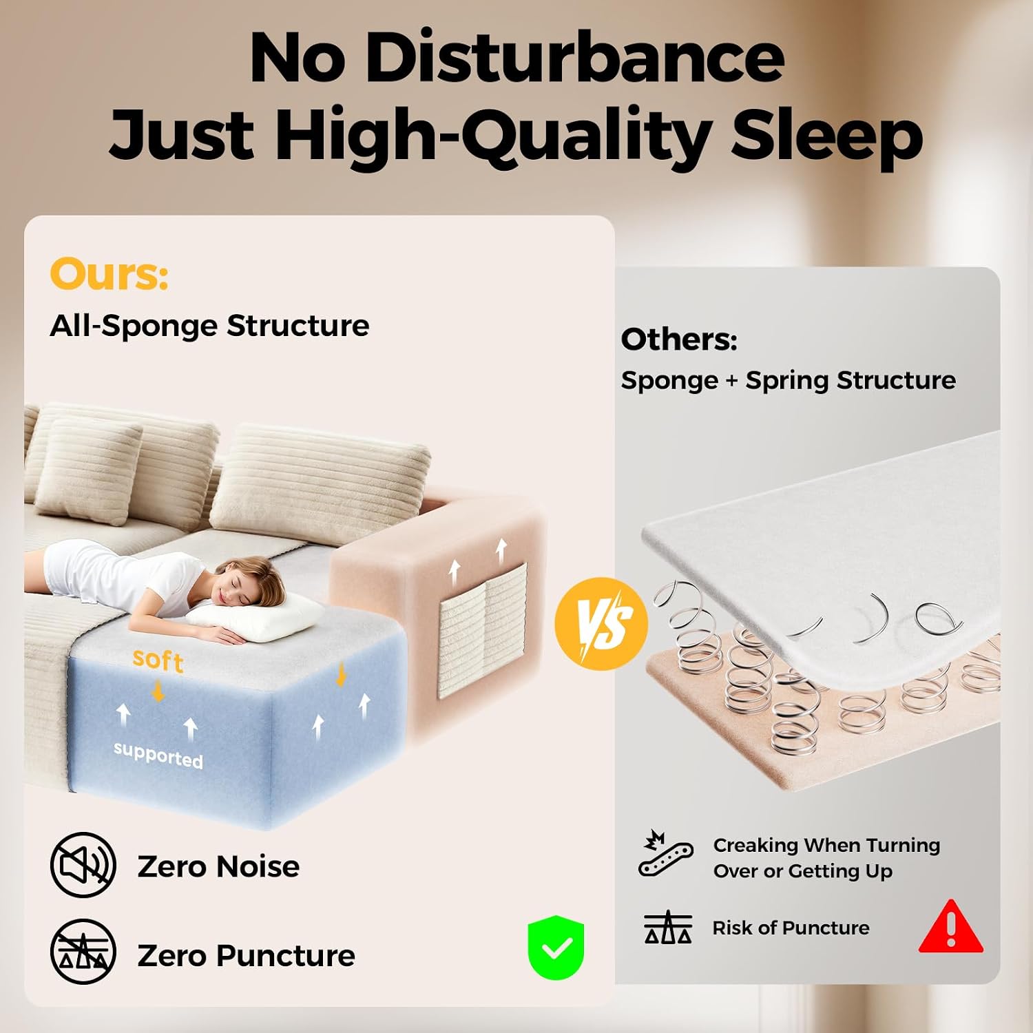 CAMMOO 108" L-Shaped Boneless Sectional Sofa, Cloud Couch in One Box (Beige, Right Hand Facing) 