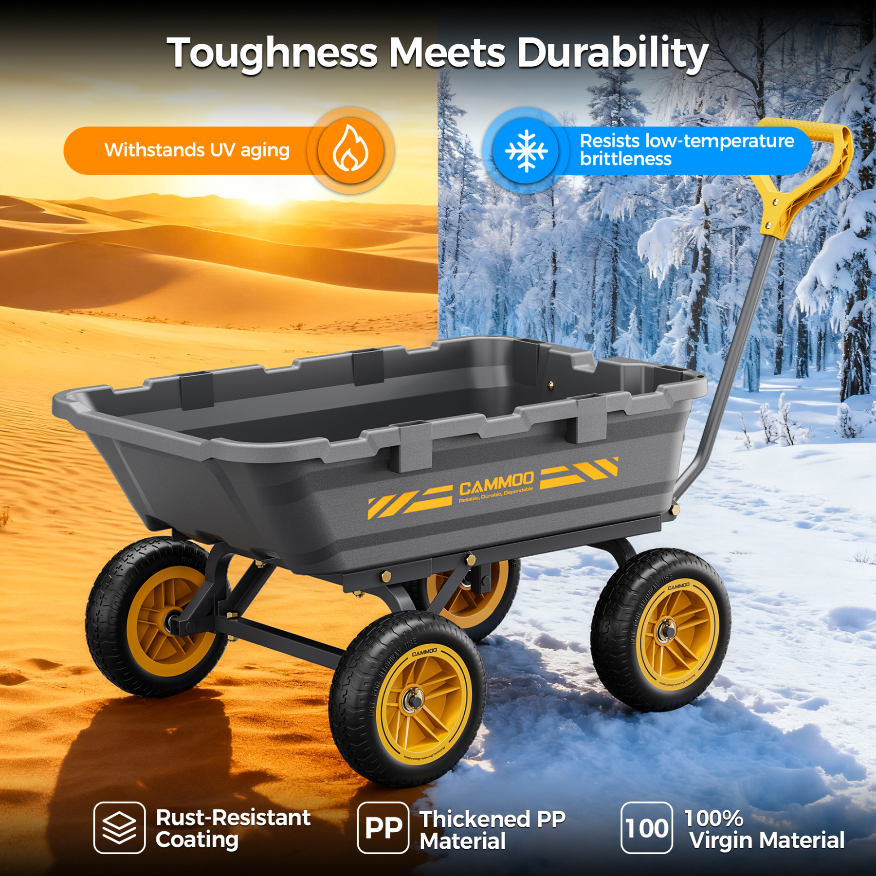 CAMMOO 900lbs Utility Heavy-Duty Garden Dump Cart Wagon DIY Expandable Capacity Over 4 Cu.Ft with 10" NO-FLAT TIRES for Landscaping Gardening