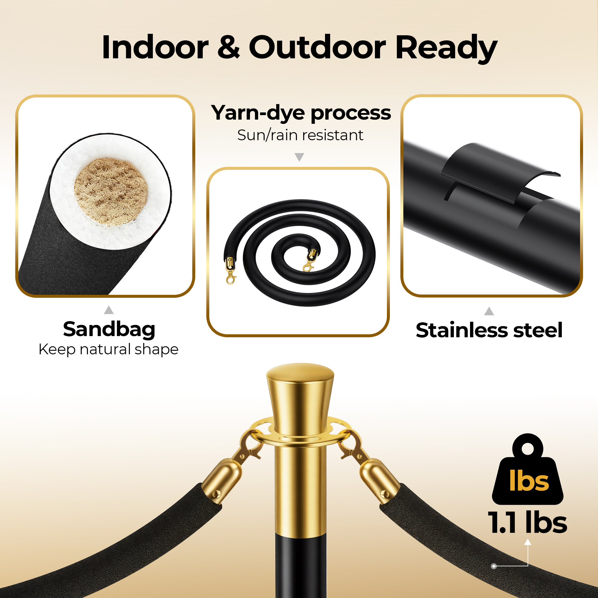 CAMMOO Stanchions and Velvet Ropes, 12pcs Ropes and Stainless Steel Posts