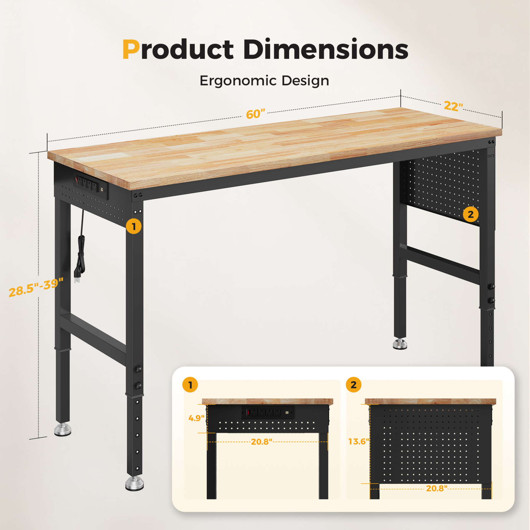 Cammoo Basic 60" Adjustable Heavy Duty Workbench