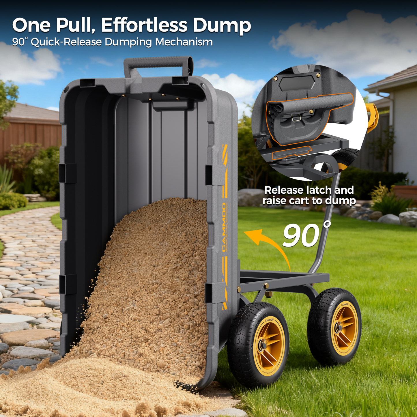 CAMMOO 900lbs Utility Heavy-Duty Garden Dump Cart Wagon DIY Expandable Capacity Over 4 Cu.Ft with 10" NO-FLAT TIRES for Landscaping Gardening