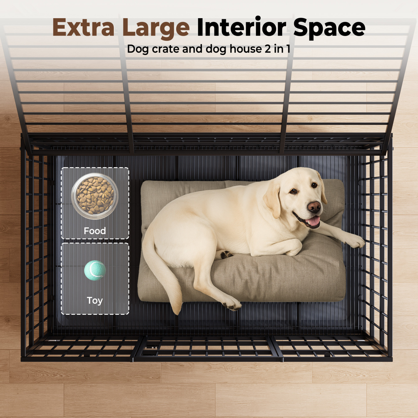 CAMMOO 48" Heavy Duty Dog Crate Cage with 4 Lockable Wheels for Indoor & Outdoor,XL Kennel for Large Dog,Max Load 300Lbs