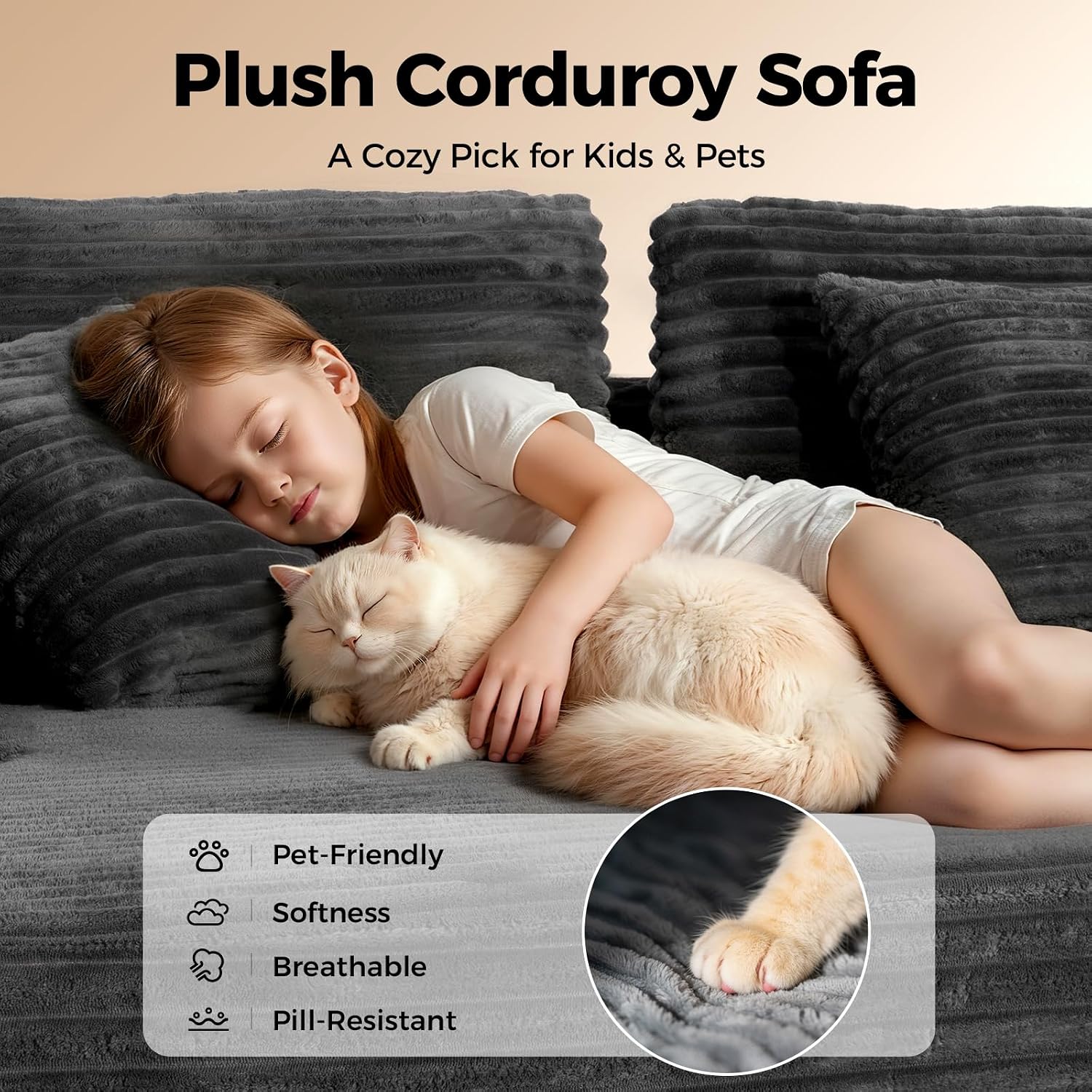 CAMMOO 108" L-Shaped Boneless Sectional Sofa, Cloud Couch in One Box (Grey, Right Hand Facing) 