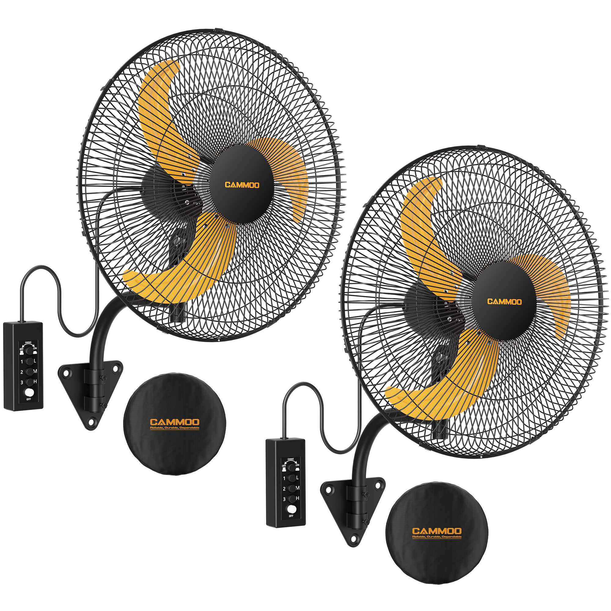  Click to see full view      4+  6 VIDEOS CAMMOO 18 Inch Wall Mount Fan Oscillating, 600D Oxford Cover & Wired Remote