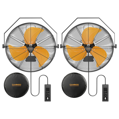 CAMMOO 18 Inch Wall Mount Fan with 600D Oxford Cover, IPX4 Waterproof | Outdoor Fans for Patios, Extended 3.3ft Wired Remote and 6.6ft Power Cord, 3-Speed High Velocity Wall Fan for Garage, 2 Pack