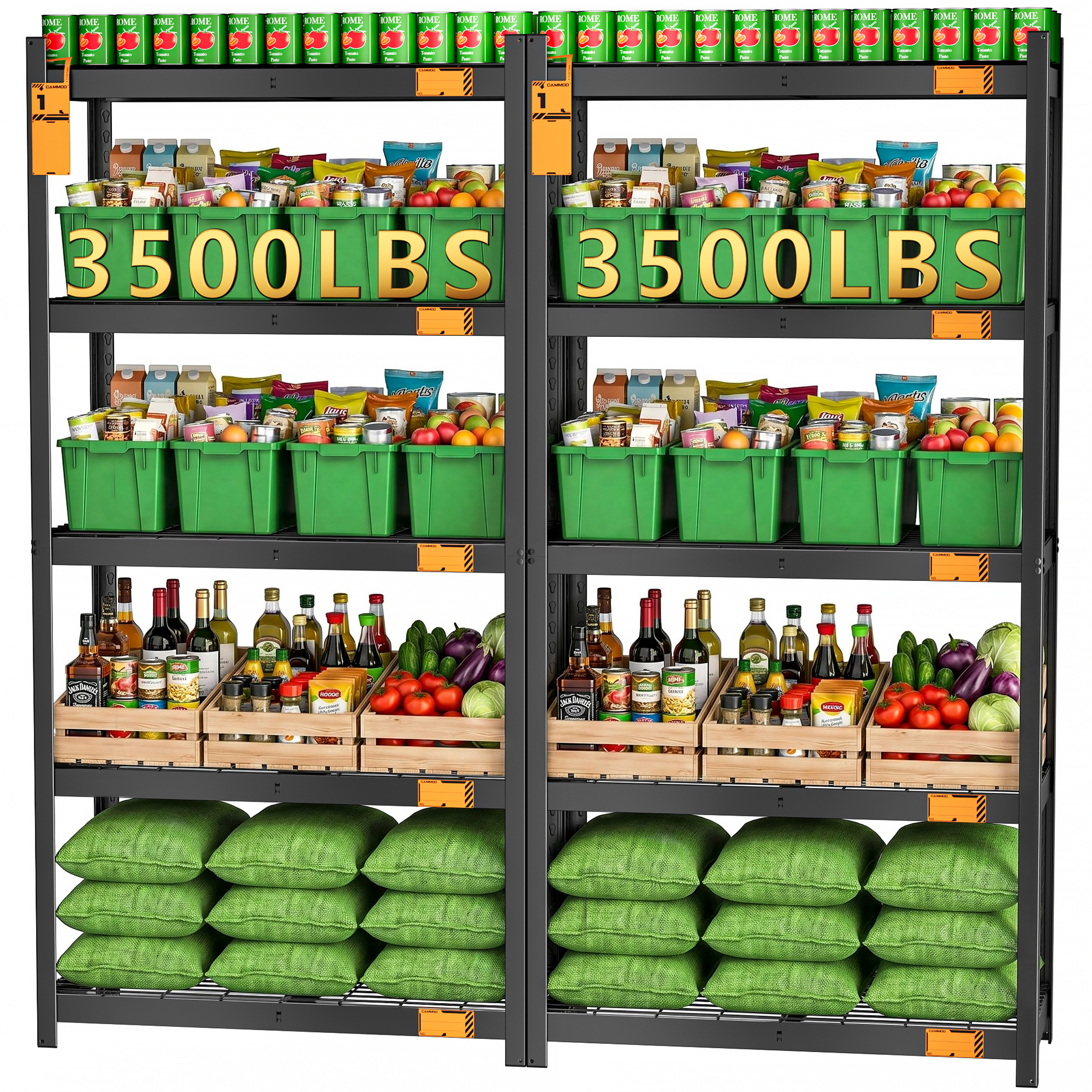 CAMMOO 5-Tier Metal Garage Storage Shelves, 36"W x 16"D x 72"H, 3500 lbs Capacity (2-Pack)